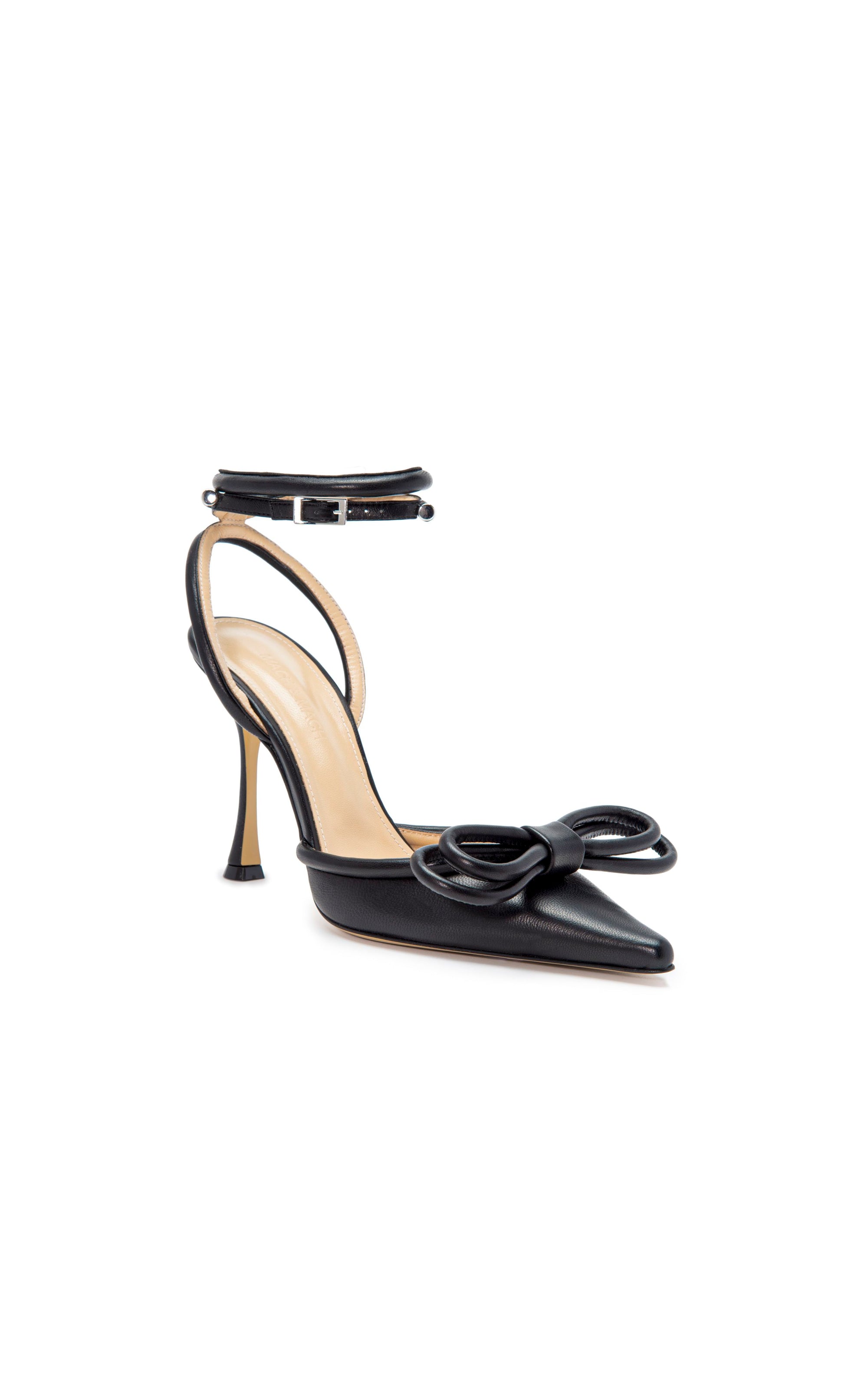 Double Bow 100 strappy pumps in leather - Black