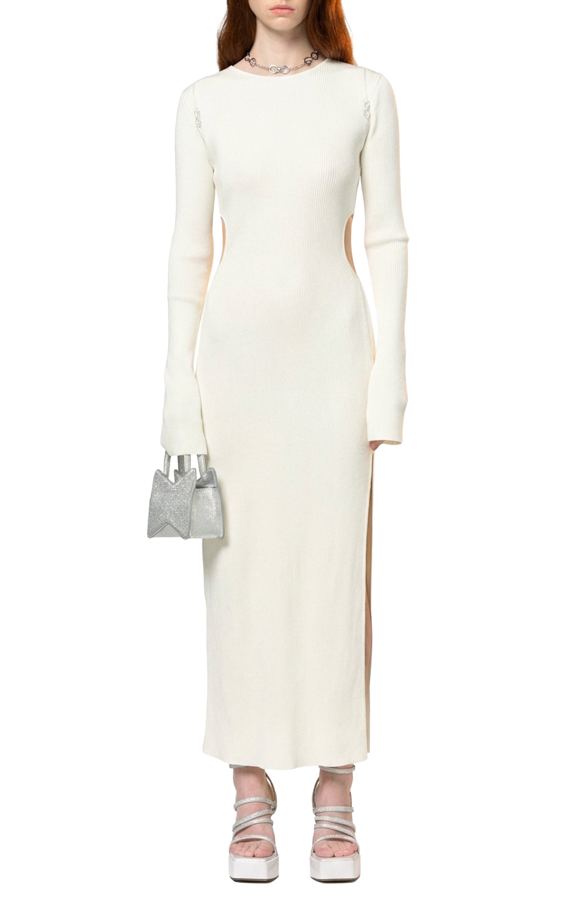 Bow midi dress embellished with rhinestones - Ivory