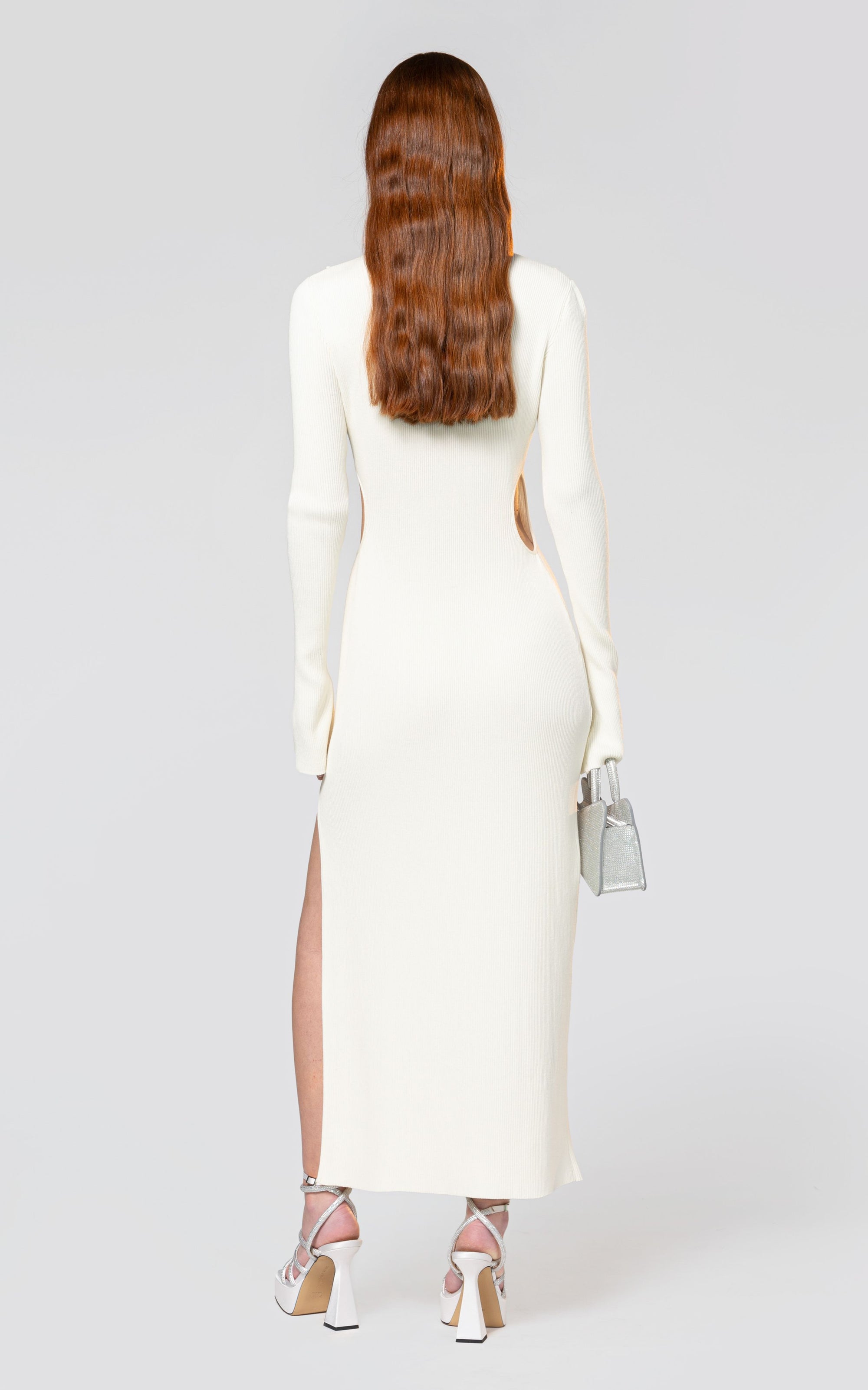 Bow midi dress embellished with rhinestones - Ivory