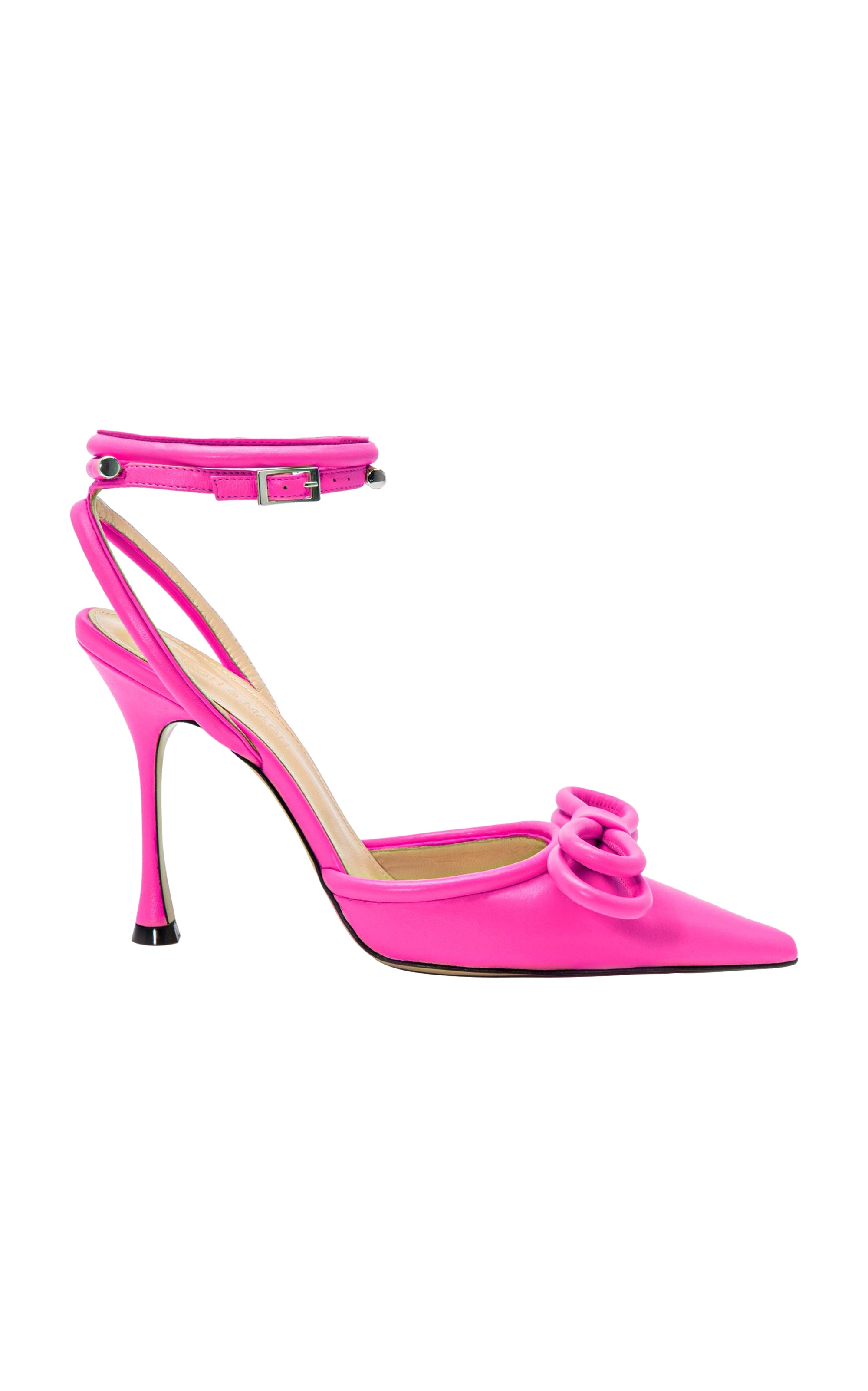 Double Bow 100 strap court shoes in leather - Fuchsia
