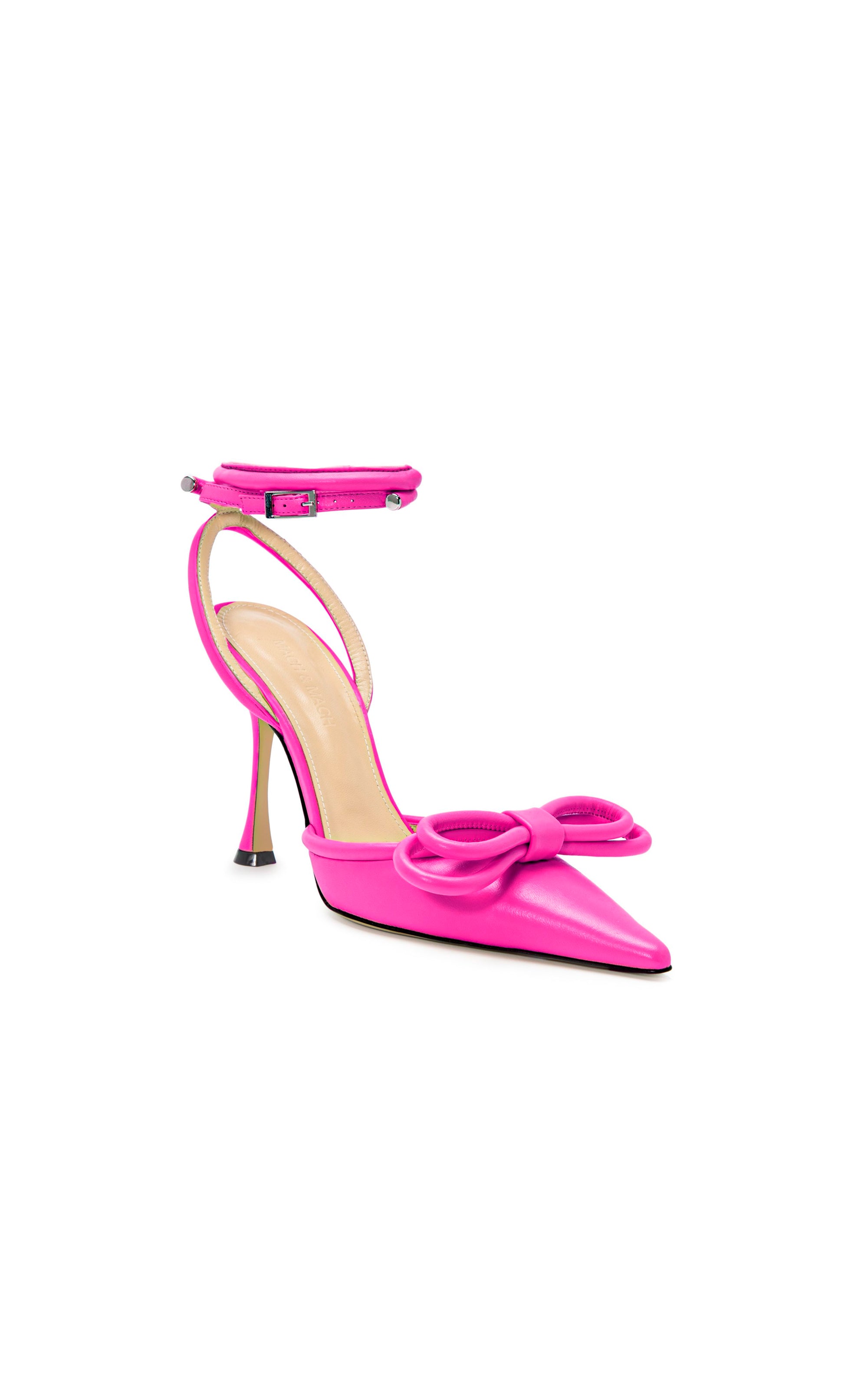 Double Bow 100 strap court shoes in leather - Fuchsia
