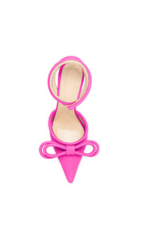 Double Bow 100 strap court shoes in leather - Fuchsia