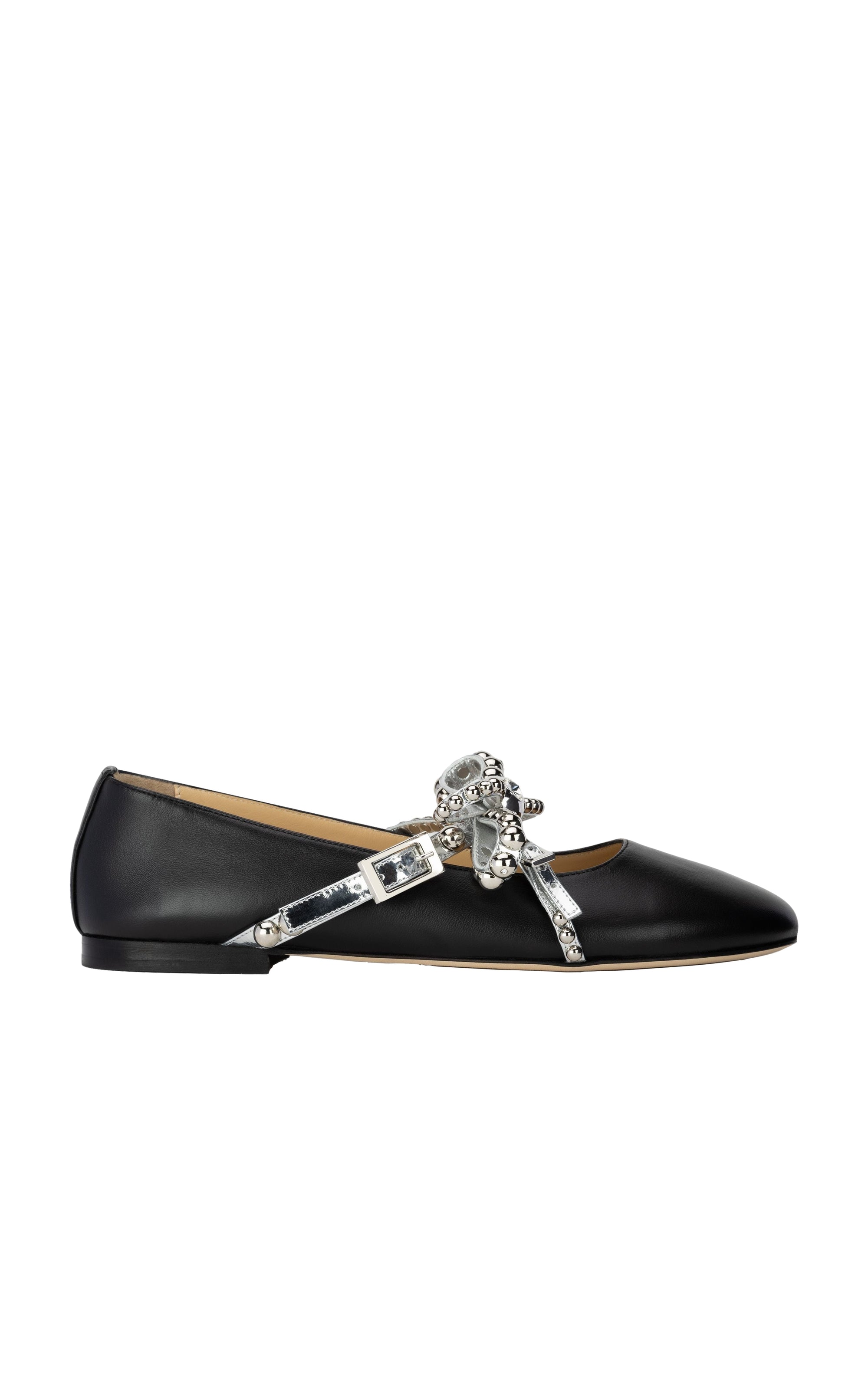 Leather and rhinestone ballerinas - Black