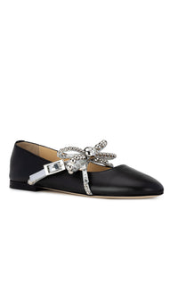 Leather and rhinestone ballerinas - Black