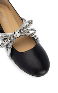 Leather and rhinestone ballerinas - Black