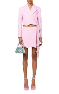 Wavy short skirt in wool & strass - Baby Pink