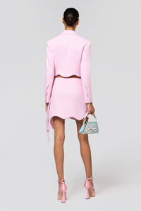 Wavy short skirt in wool & strass - Baby Pink