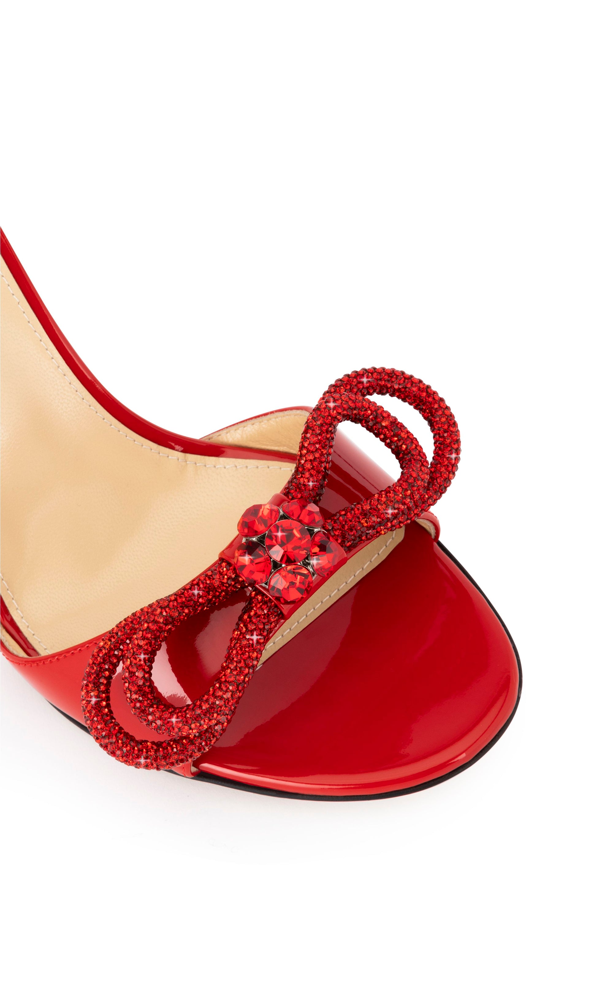 Double Bow 85 heeled mules in patent leather & rhinestone - Red