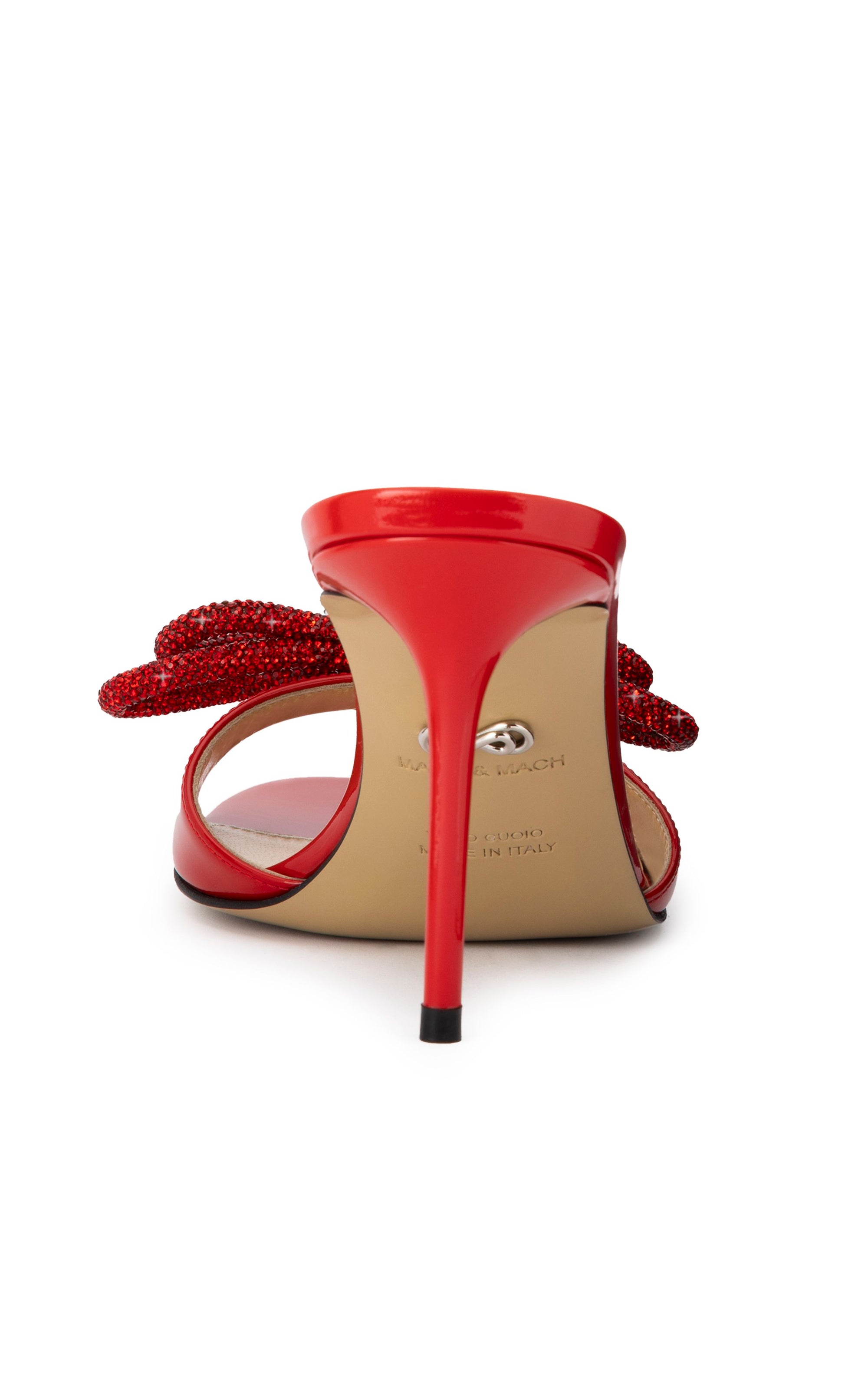 Double Bow 85 heeled mules in patent leather & rhinestone - Red