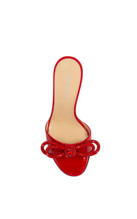Double Bow 85 heeled mules in patent leather & rhinestone - Red
