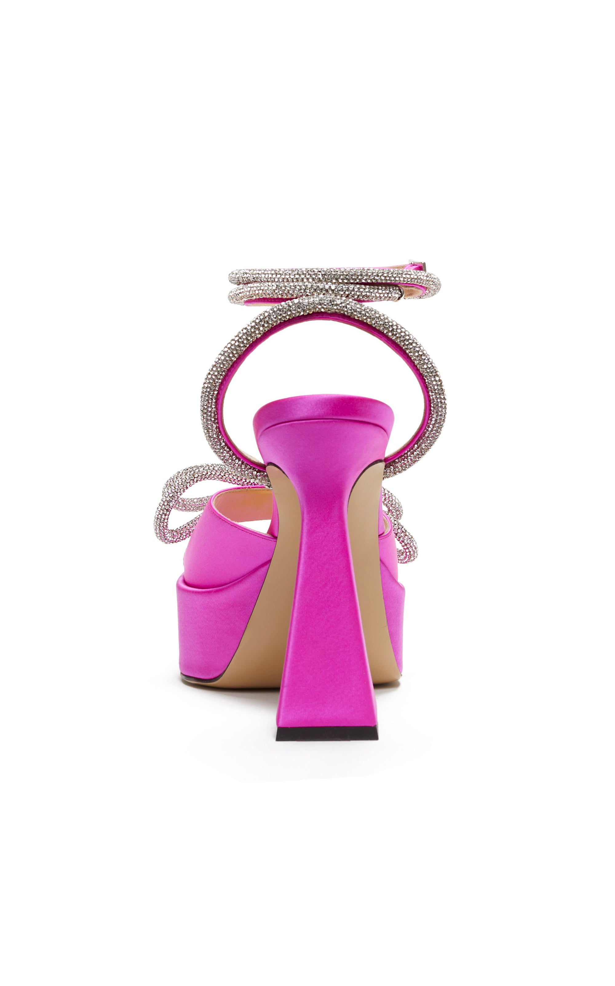 Double Bow 140 platform sandals in silk & strass - Fuchsia