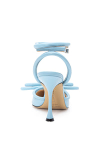 Double Bow 100 strappy pumps in leather & rhinestone - Light Blue