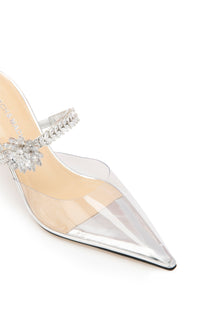 Flower 85 rhinestone mules - Silver