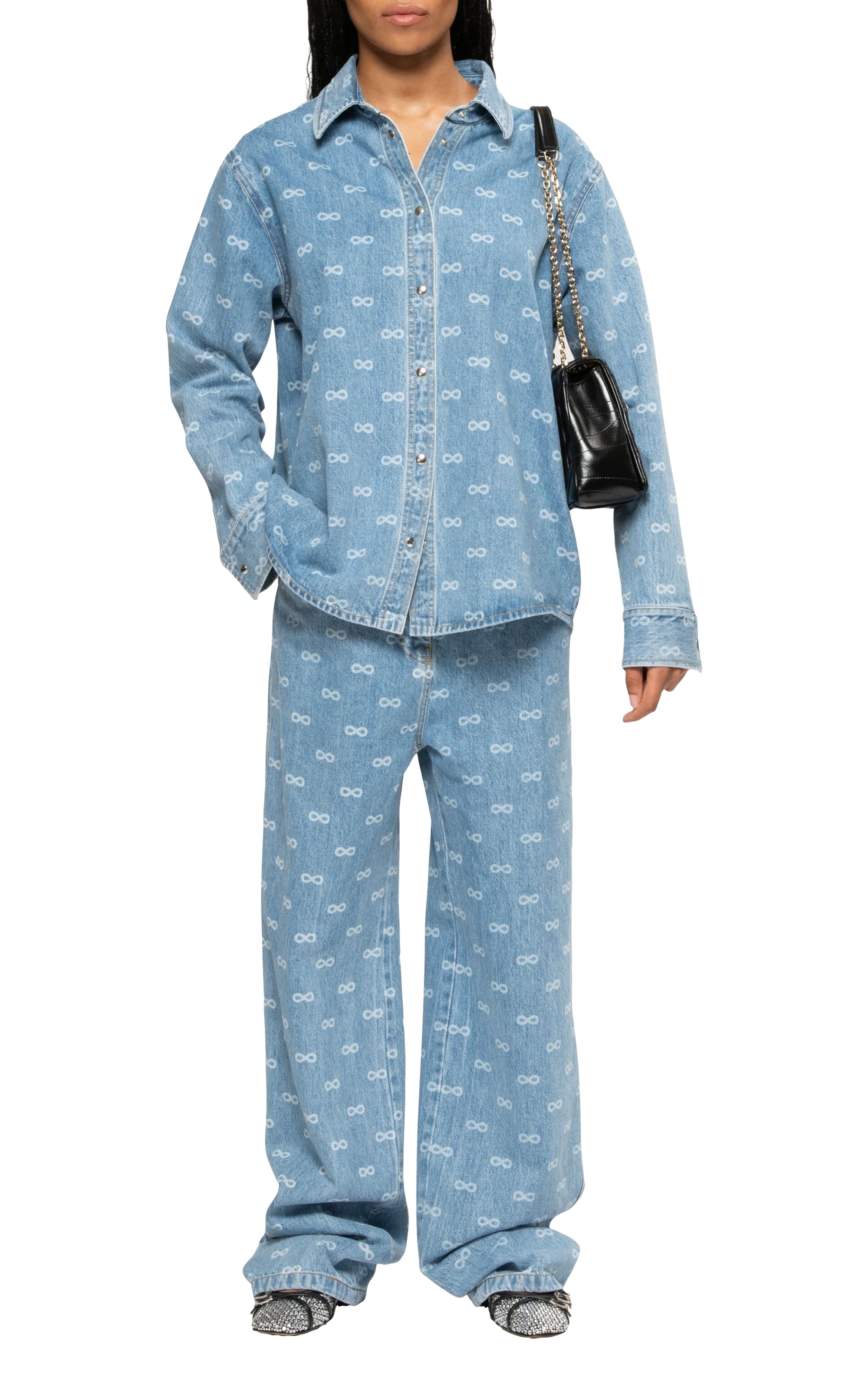 Bow monogrammed denim shirt - Blue