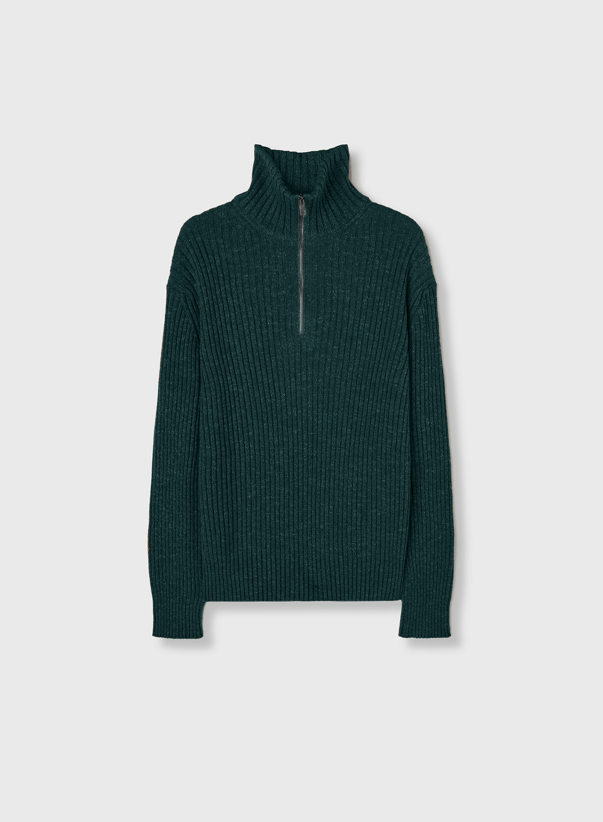 DARK GREEN RIBBED ZIP UP MOCK NECK