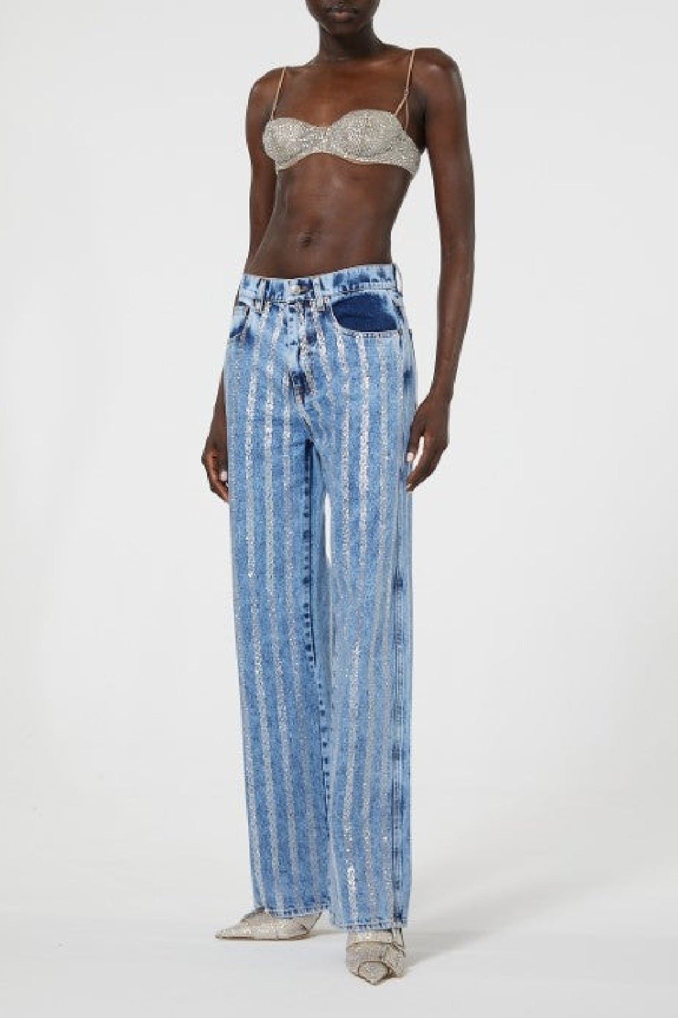 Jean effet marbré à cristaux - Blue