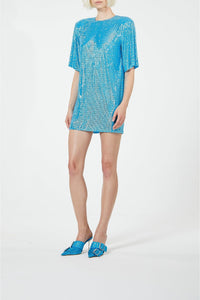Robe T-shirt boxy ornée de strass - Blue
