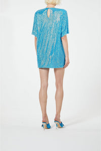 Robe T-shirt boxy ornée de strass - Blue