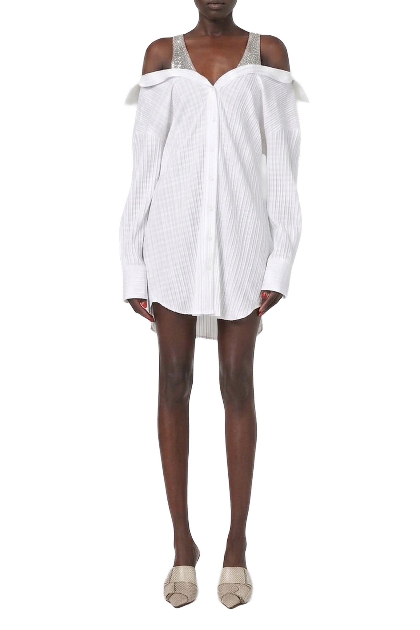 Robe chemise à épaules dénudées - White