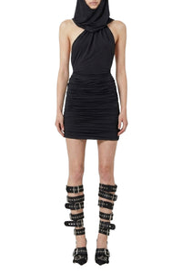 Robe courte drapée à capuche - Black