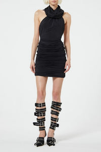 Robe courte drapée à capuche - Black