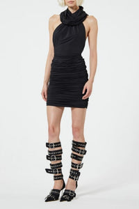 Robe courte drapée à capuche - Black