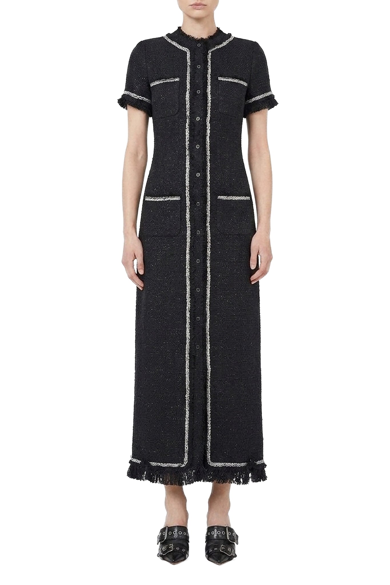 Robe longue à détails tressés en strass - Black