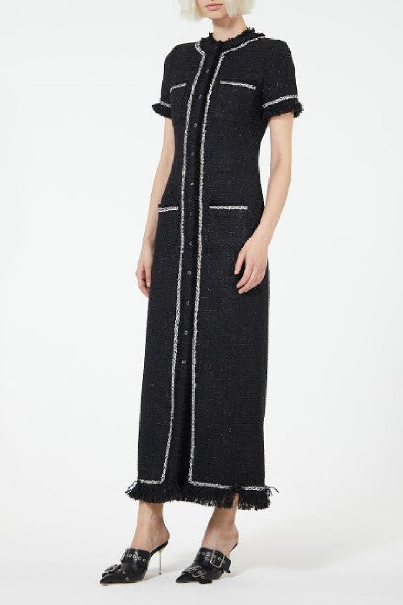 Robe longue à détails tressés en strass - Black