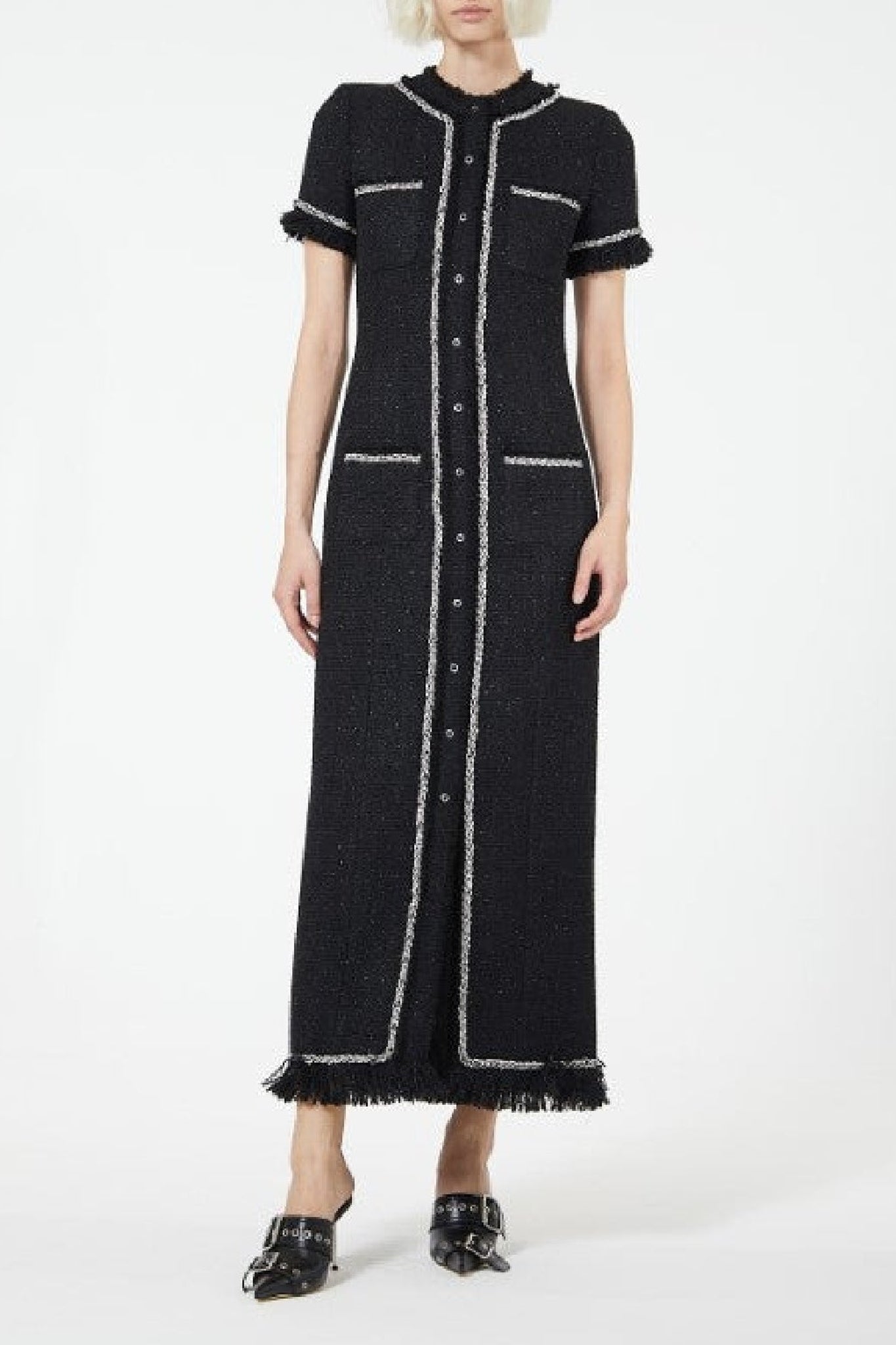 Robe longue à détails tressés en strass - Black