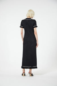 Robe longue à détails tressés en strass - Black