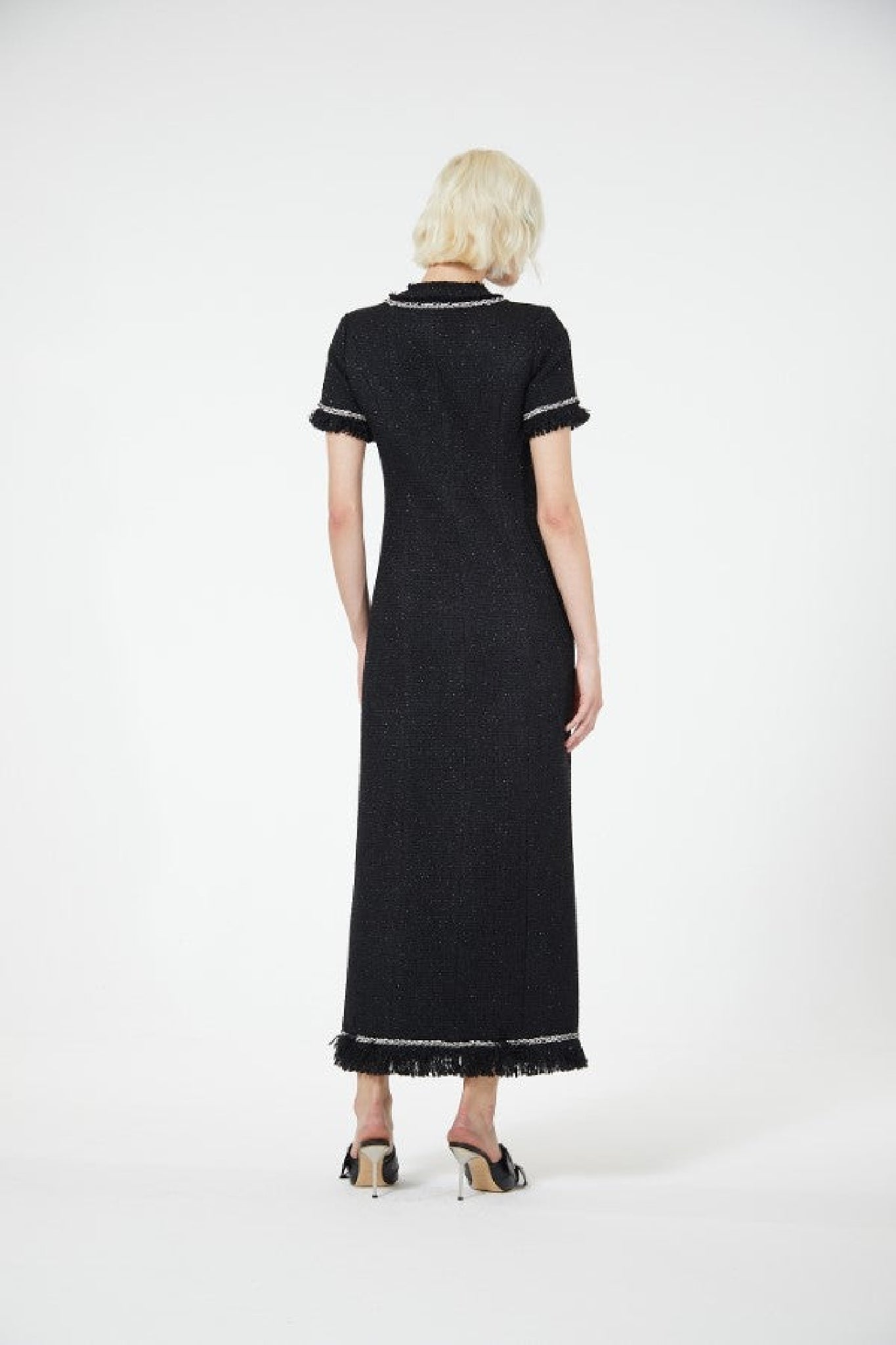 Robe longue à détails tressés en strass - Black