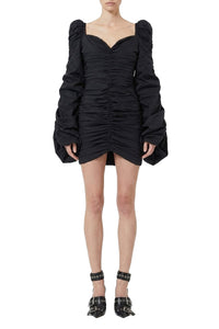 Robe courte froncée à manches bouffantes - Black