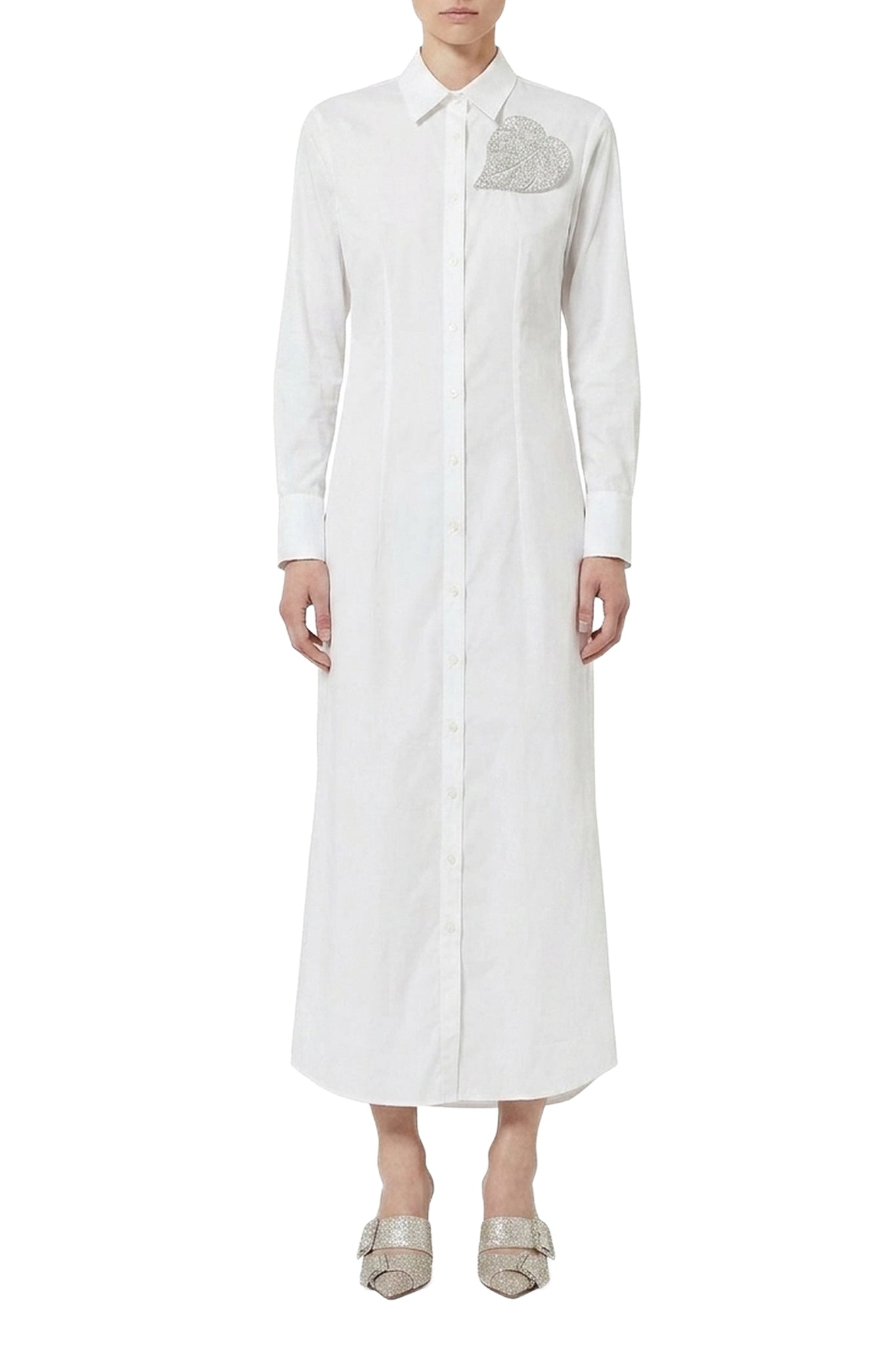 Robe chemise longue à broche cœur - Milk White