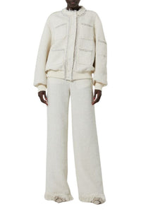 Veste bomber à détails tressés en strass - Milk White