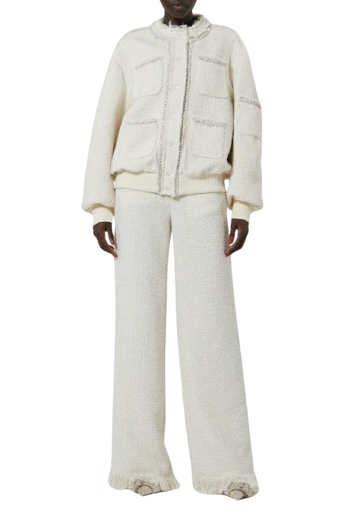 Veste bomber à détails tressés en strass - Milk White