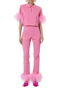 Pantalon droit à plumes - Pink