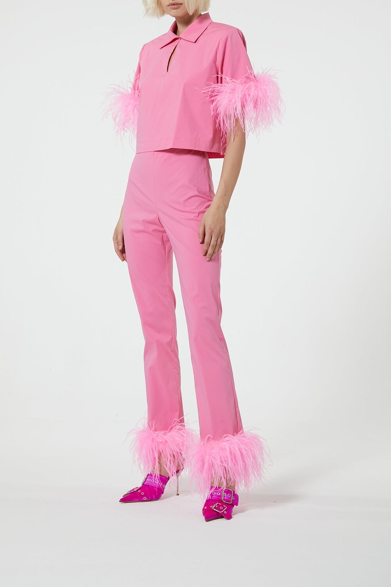 Pantalon droit à plumes - Pink