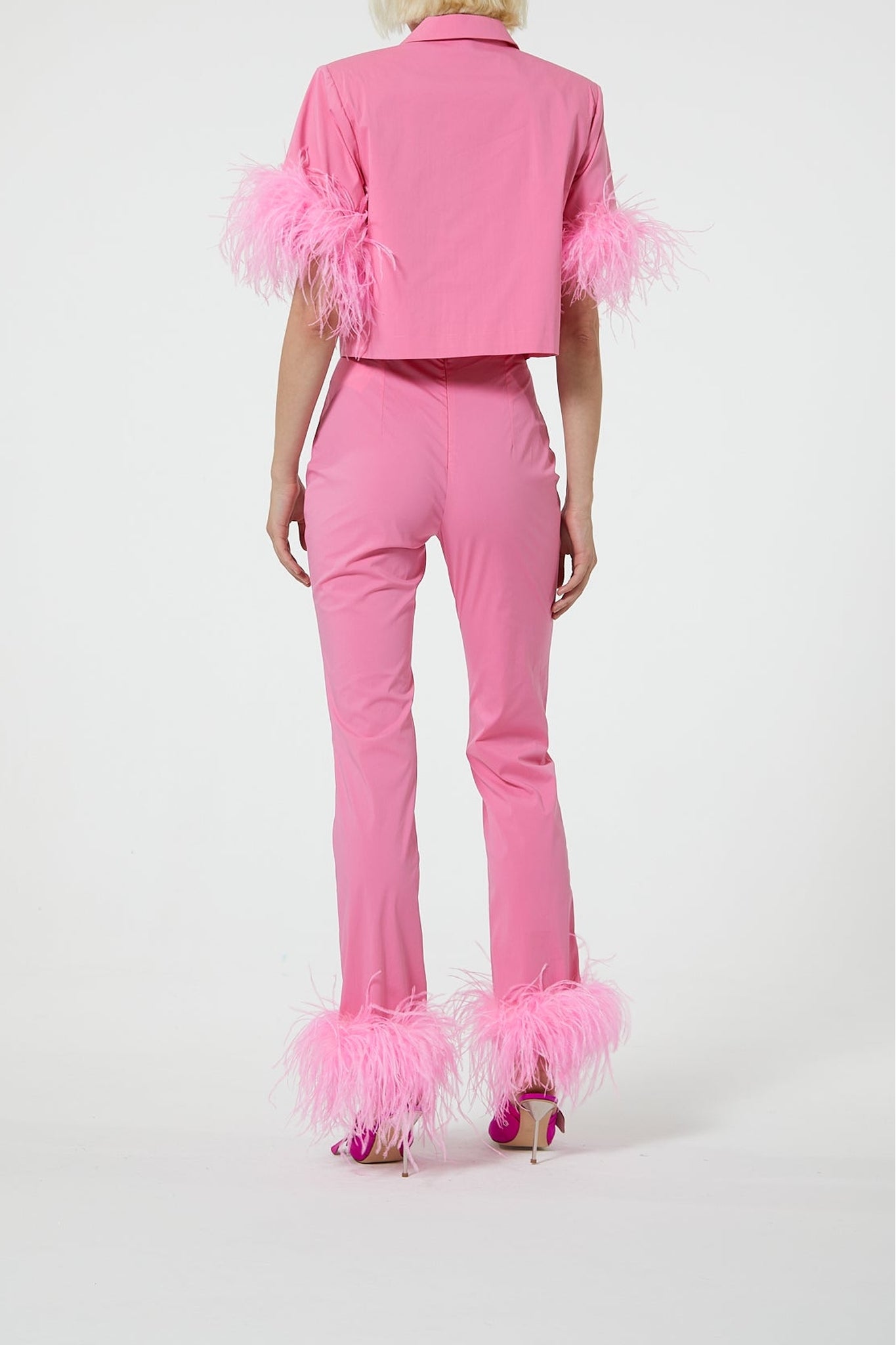 Pantalon droit à plumes - Pink