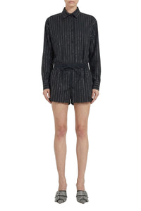 Shorts with fine glittery stripes - Black