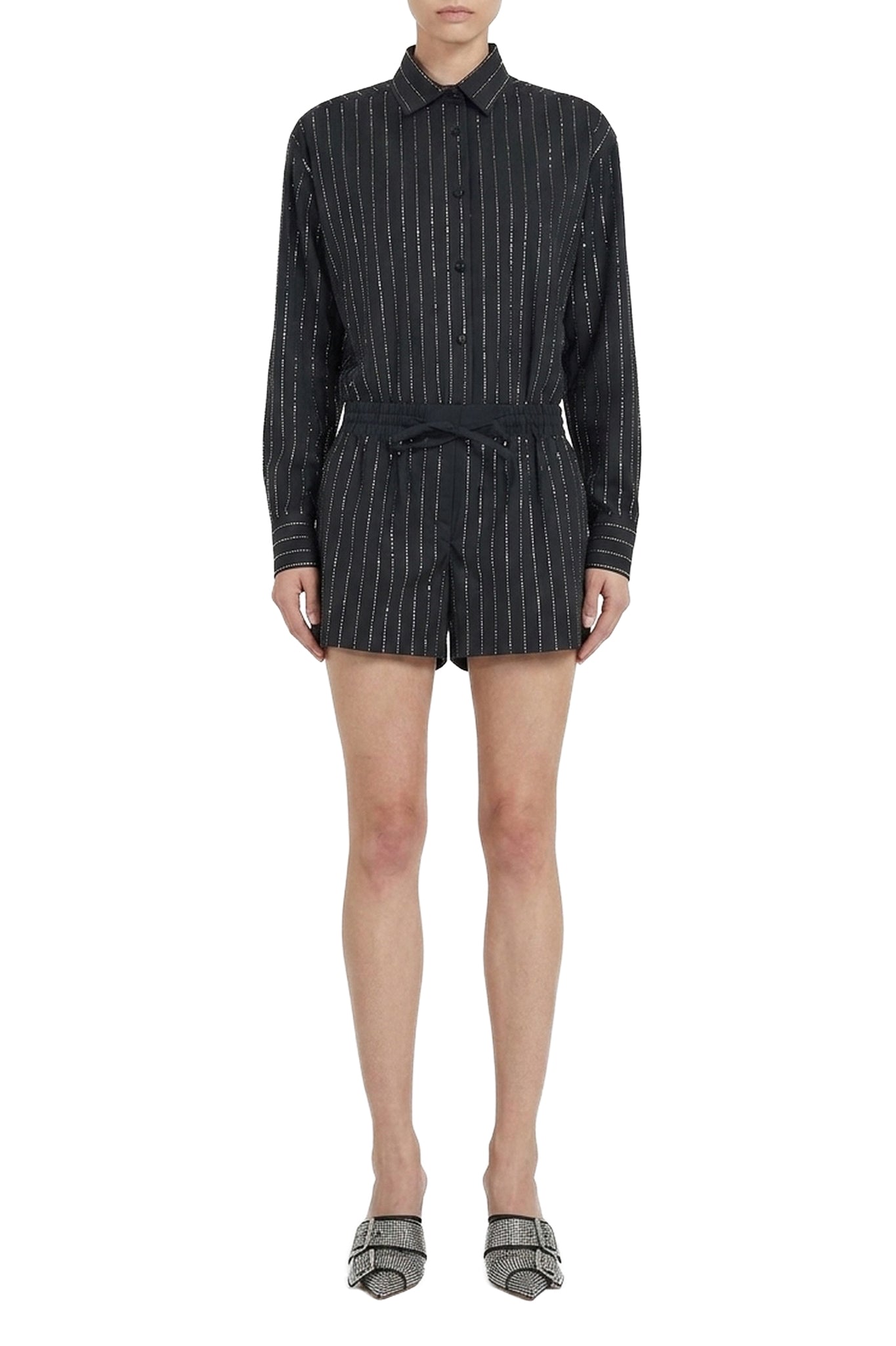 Shorts with fine glittery stripes - Black
