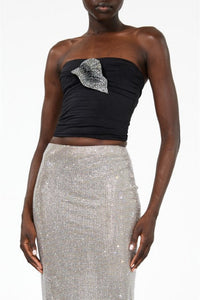 Top brillant à détail floral - Black