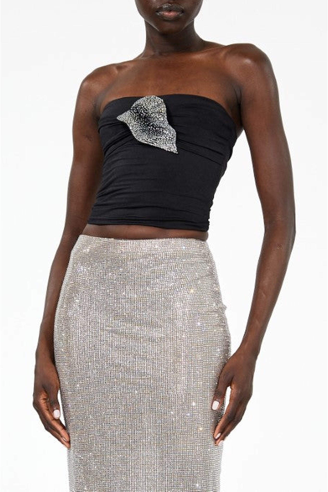 Top brillant à détail floral - Black