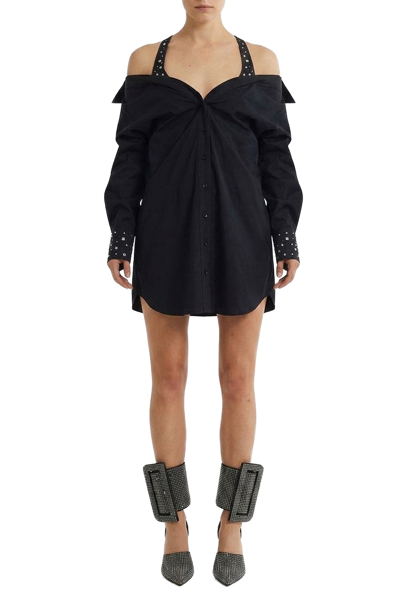 Robe chemise à épaules dénudées - Black