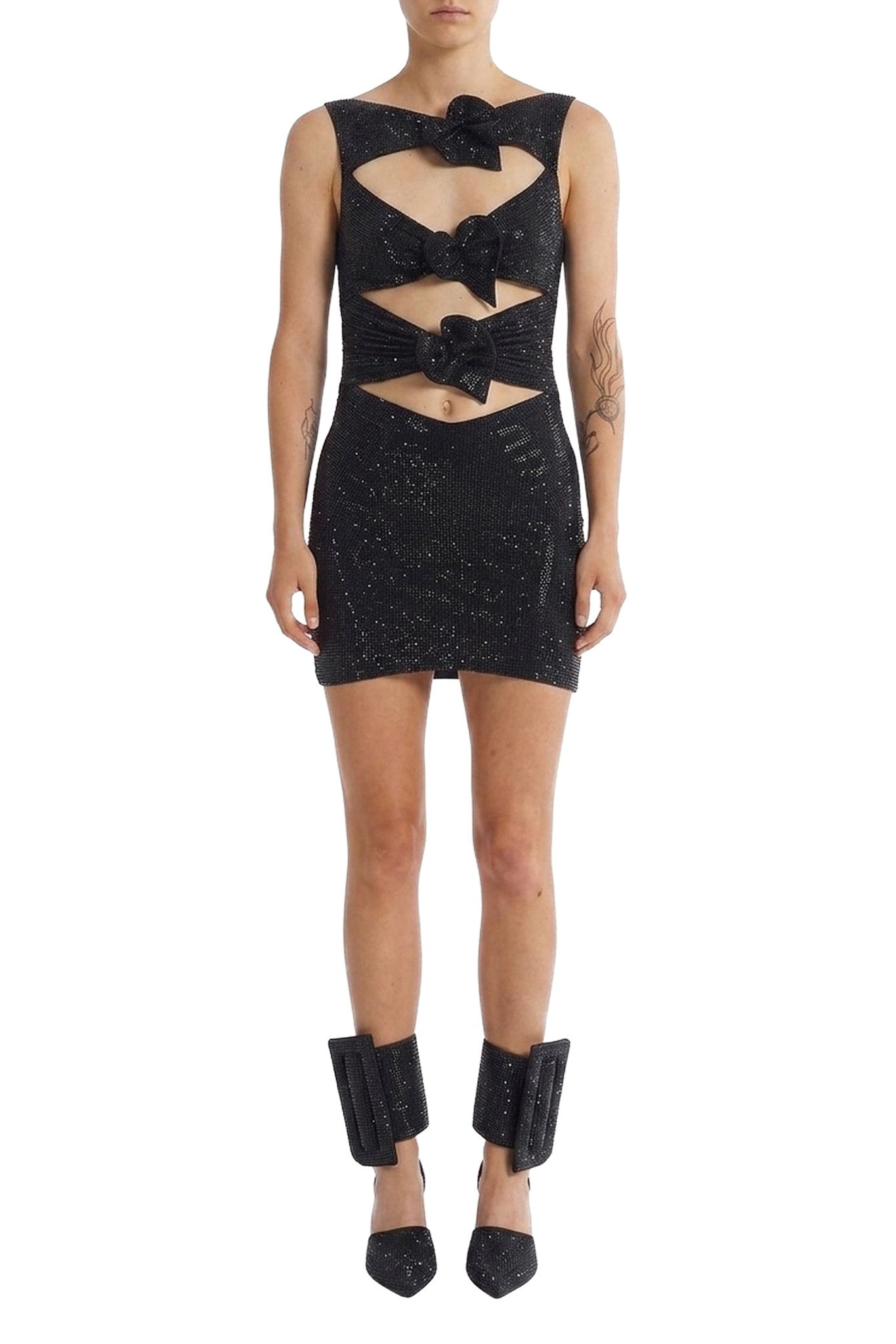 Robe mini cut-out à détail floral - Black