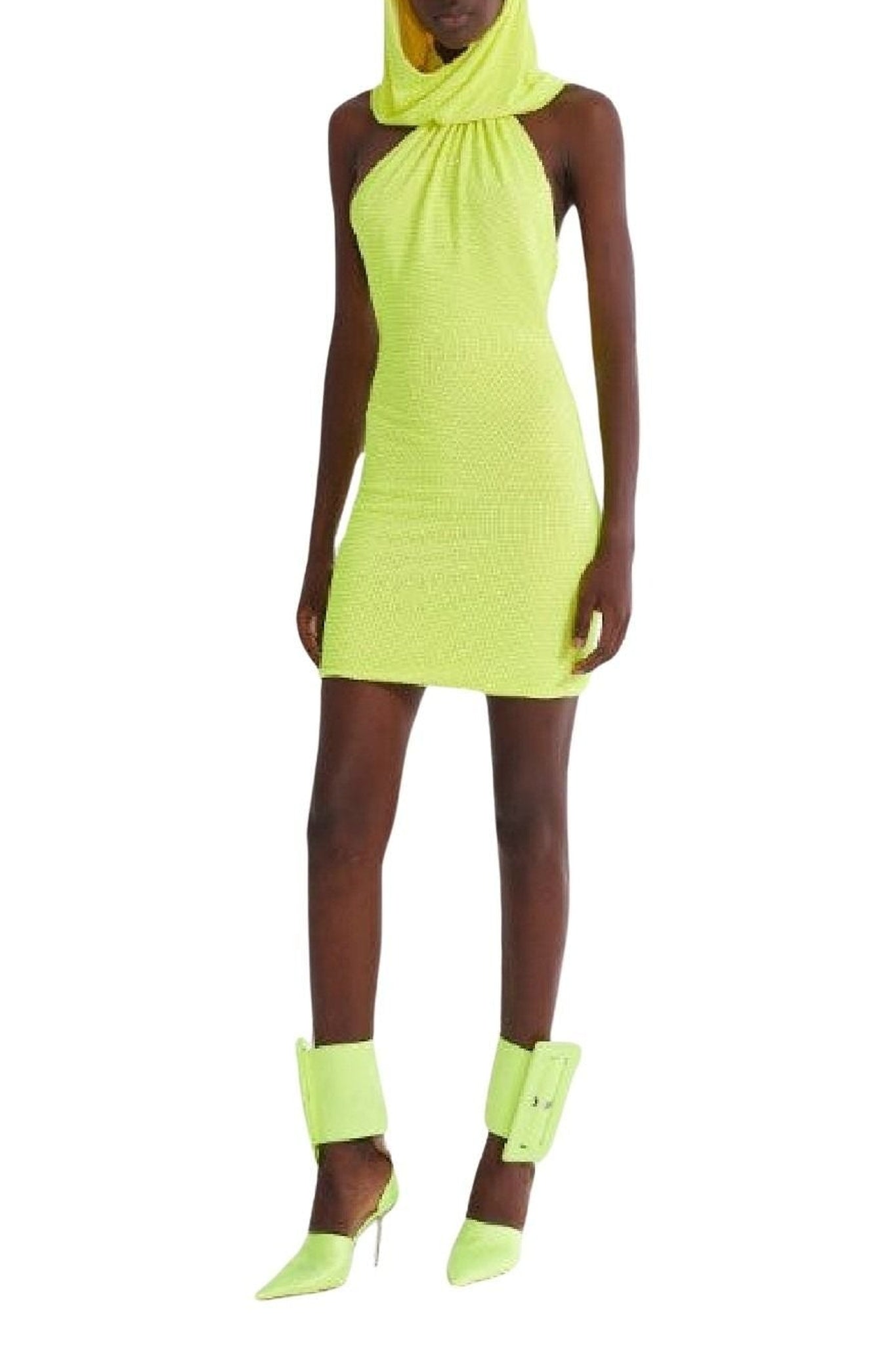 Robe mini à capuche à cristaux - Yellow