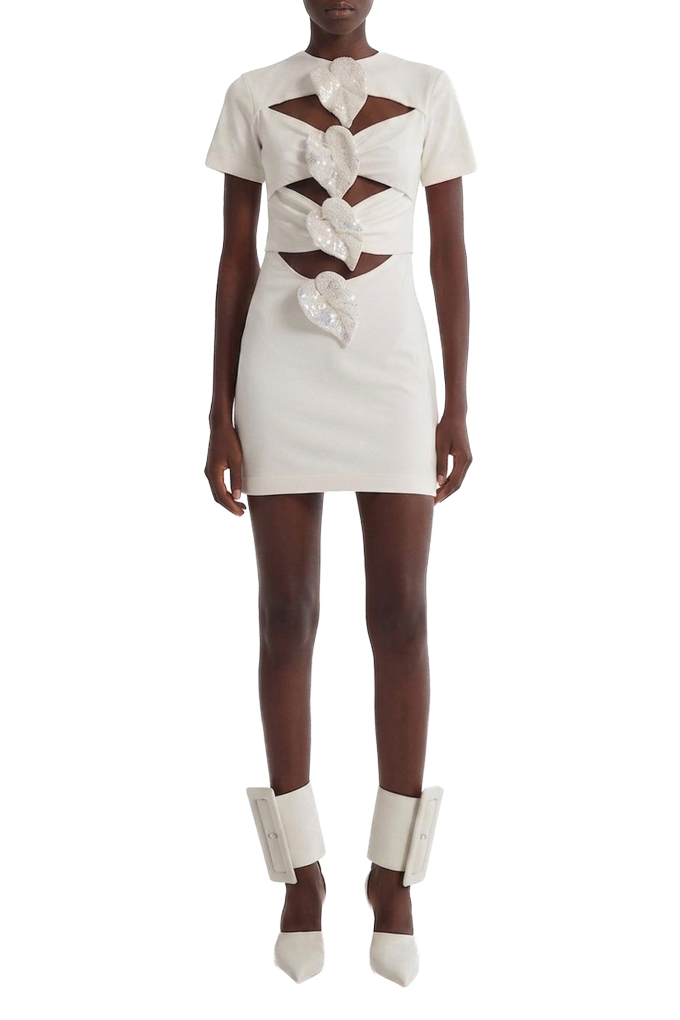 Robe courte à découpes et fleurs sequins - Milk