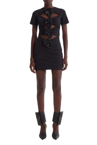 Robe courte à découpes et fleurs sequins - Black