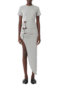 Robe longue asymétrique avec découpes & nœuds - Grey