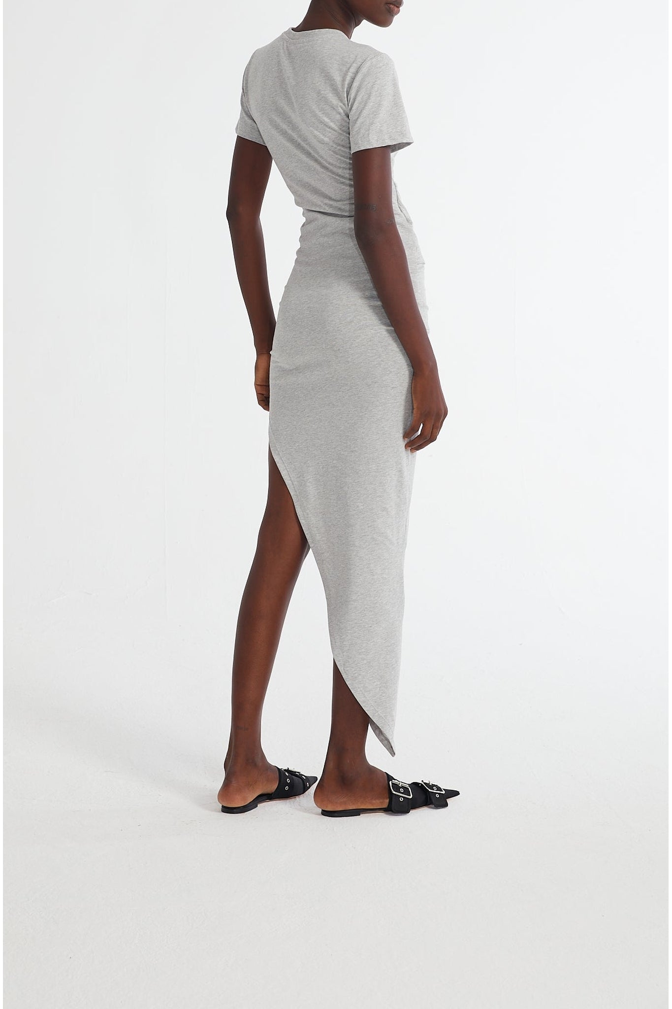 Robe longue asymétrique avec découpes & nœuds - Grey