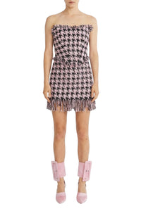 Robe courte bustier pied-de-poule à franges - Pink & Black